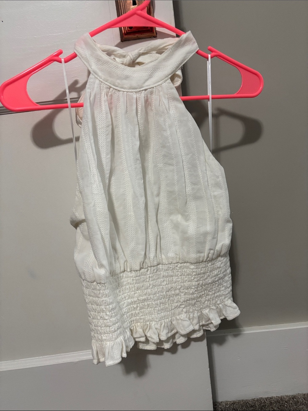 Abercrombie & Fitch Cream Halter Smocked Ruffle Top